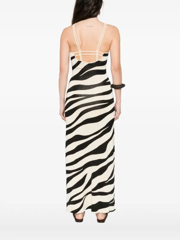 Sandro Maxi Zebra-print Knitted Dress - Neutrals