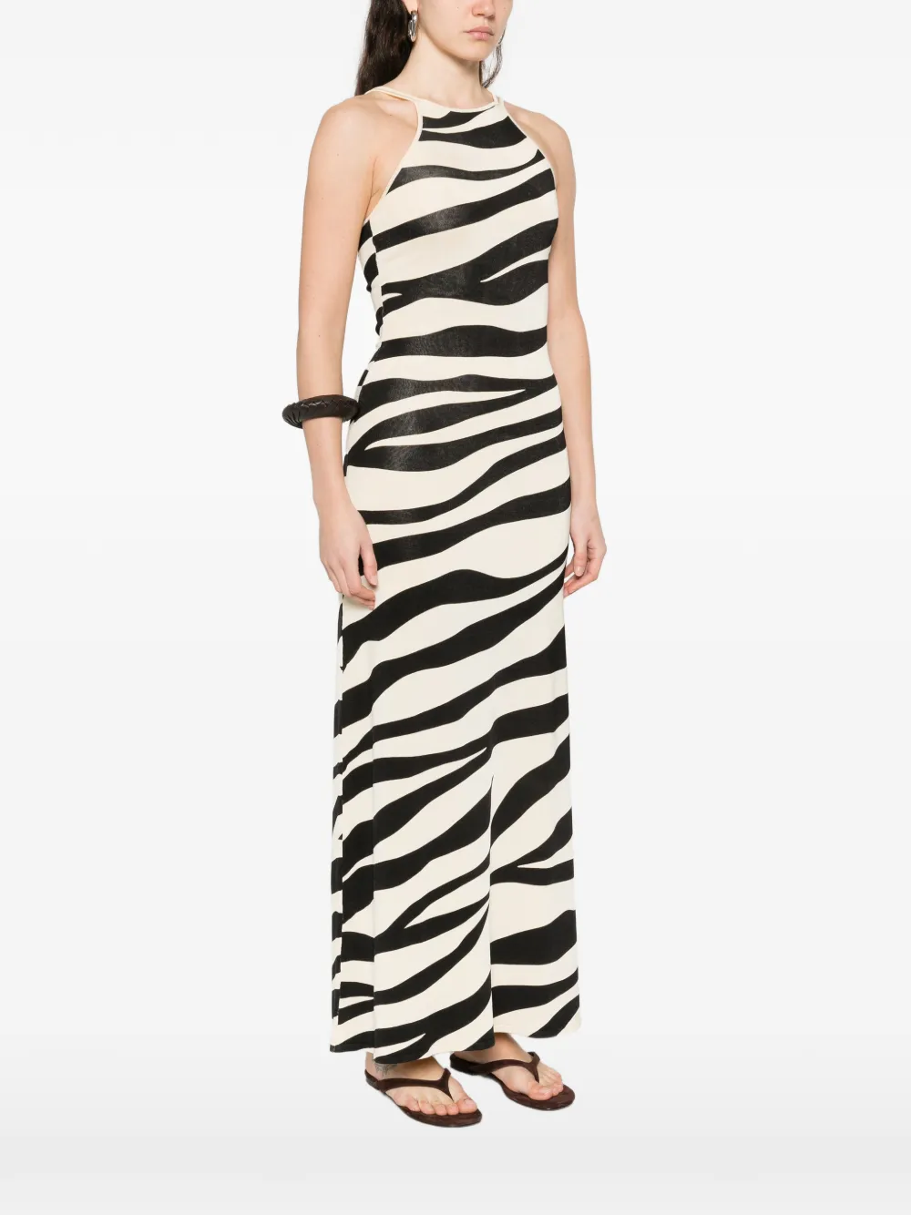 SANDRO Maxi zebra-print Knitted Dress | Neutrals | FARFETCH