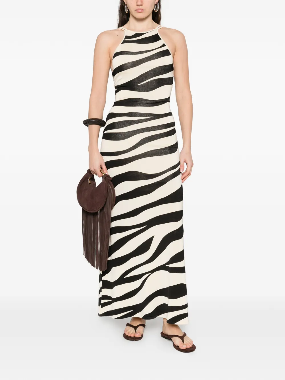  Sandro Zebra-print Knitted Maxi Dress - Neutrals 