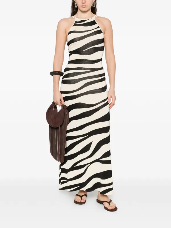 Sandro Maxi Zebra-print Knitted Dress - Neutrals