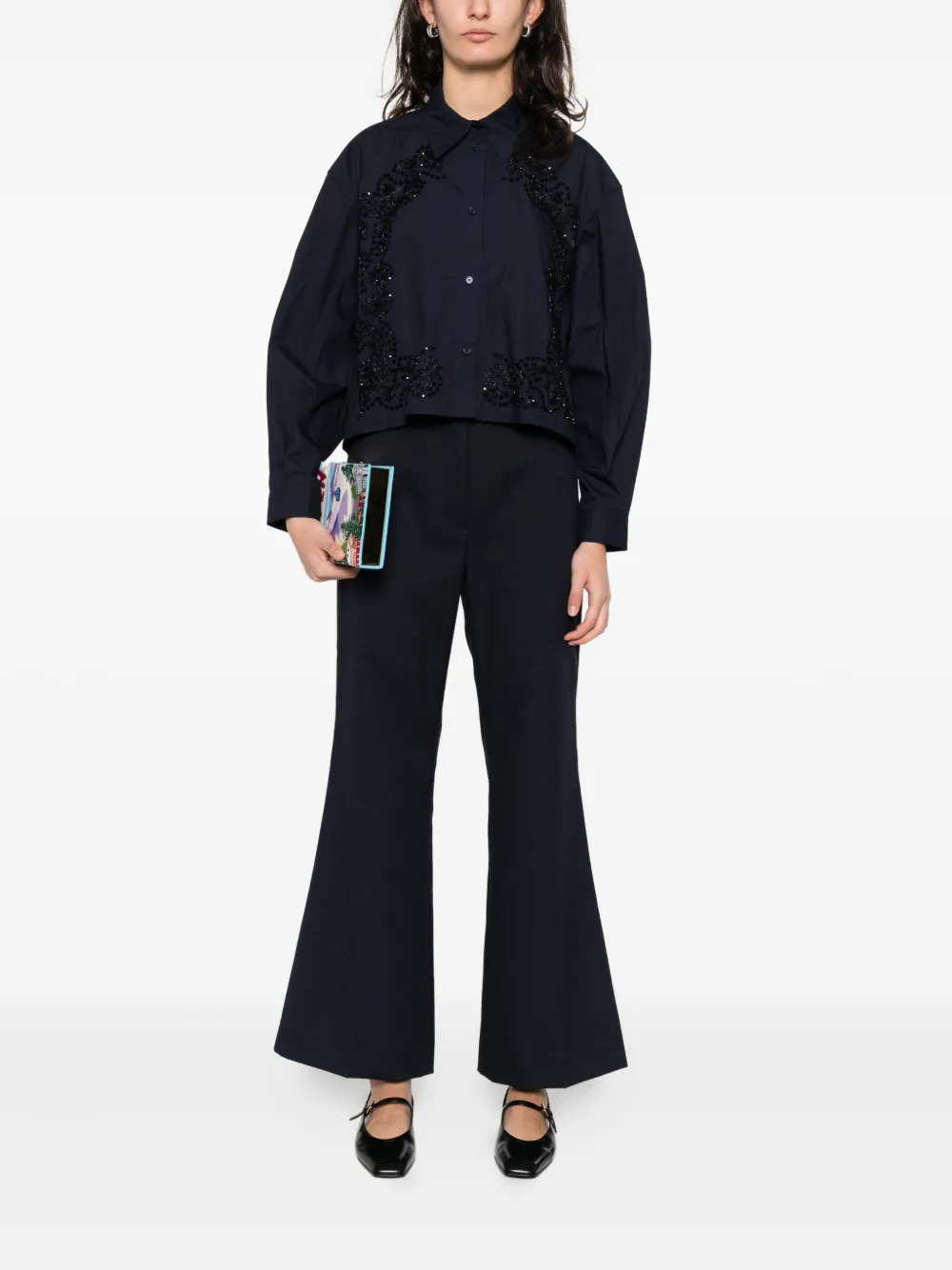 SANDRO Blouse met geborduurde bloemen - Blauw