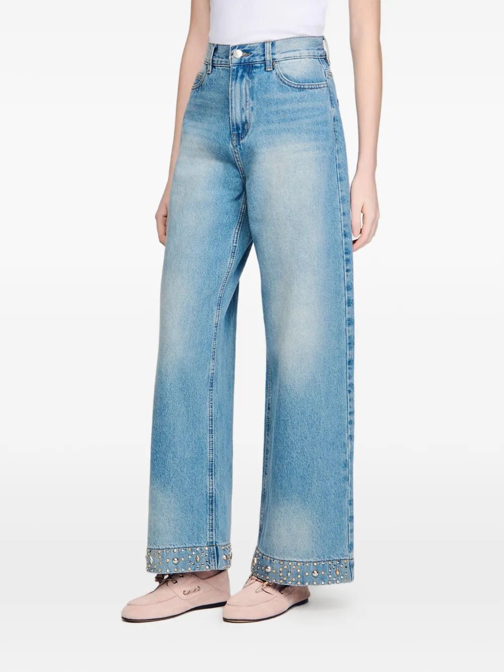 SANDRO Straight jeans verfraaid met stras Blauw