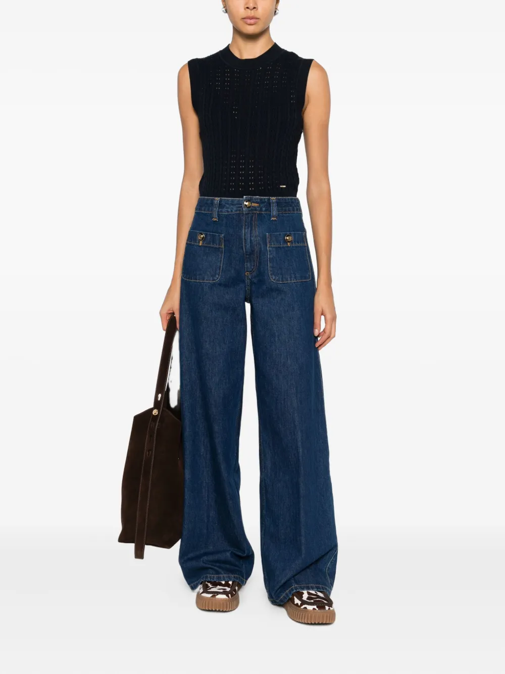  Sandro Textured-knit Sleeveless Top - Blue 