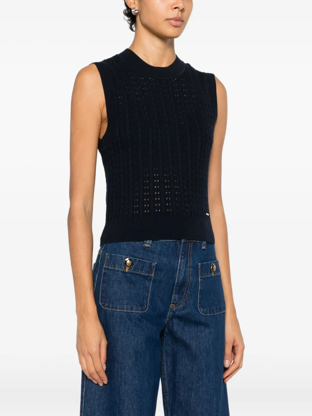  Sandro Textured-knit Sleeveless Top - Blue 