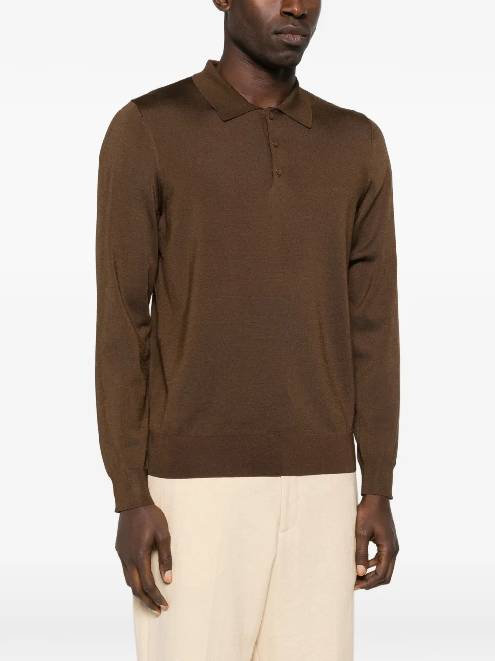 SANDRO Poloshirt met knoop en lange mouwen Bruin