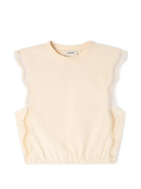 SANDRO crew neck lace-trim top