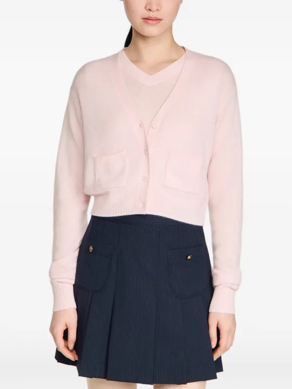 SANDRO V-neck Cropped Cardigan | Pink | FARFETCH