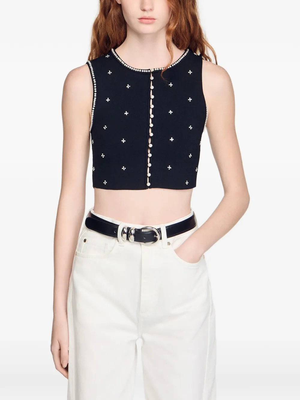 SANDRO Cropped top met bloemenprint Zwart