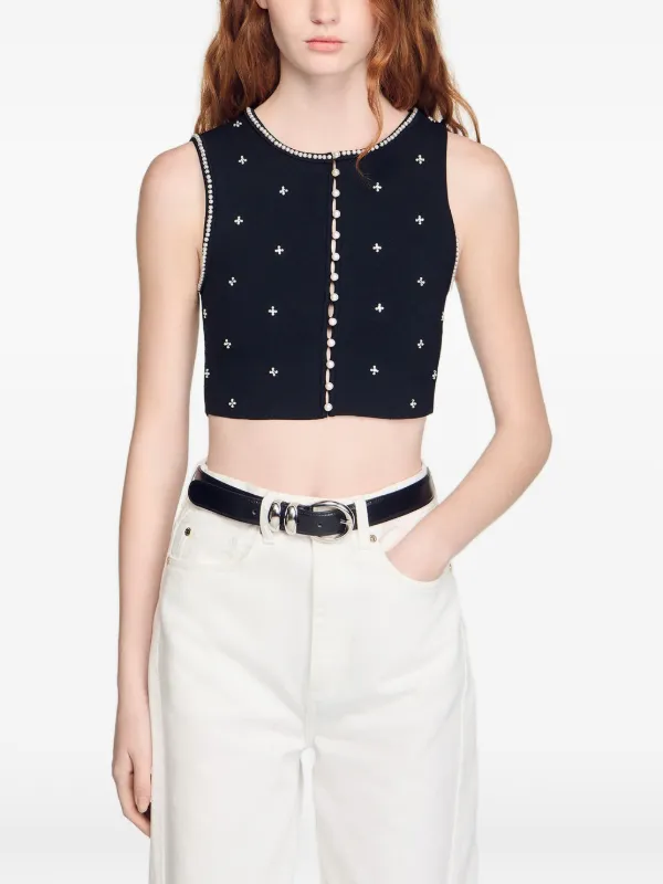 SANDRO フローラル クロップドトップ | ブラック | FARFETCH JP