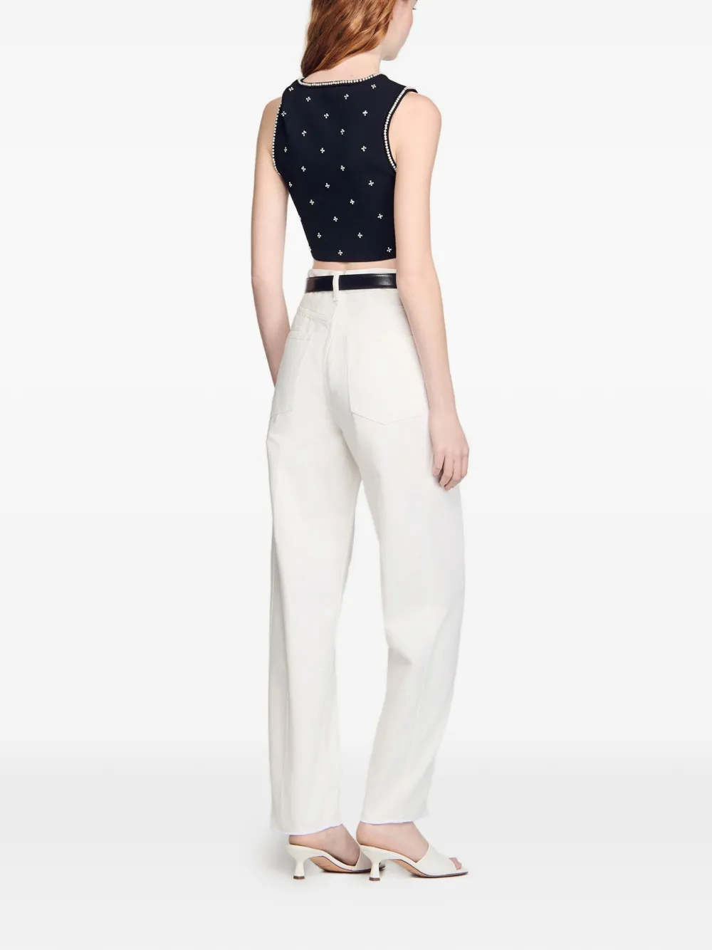 SANDRO Cropped top met bloemenprint Zwart