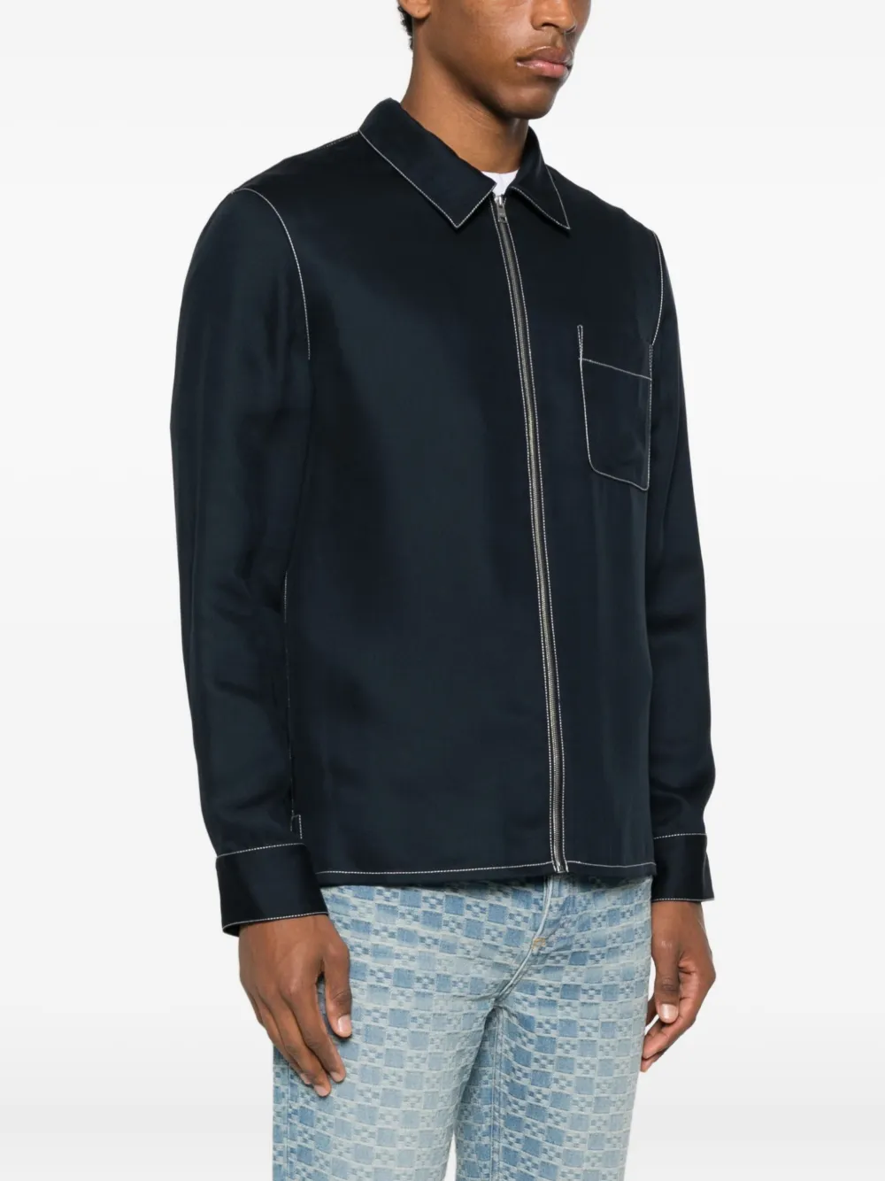  Sandro Contrast-stitching Shirt Jacket - Blue 