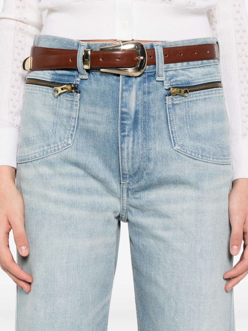 SANDRO High waist straight jeans met rits Blauw