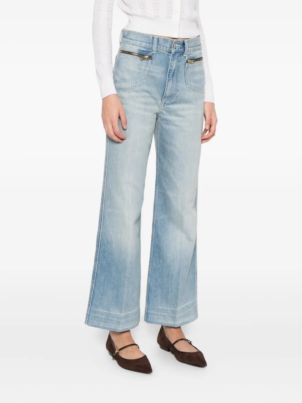 SANDRO High waist straight jeans met rits Blauw