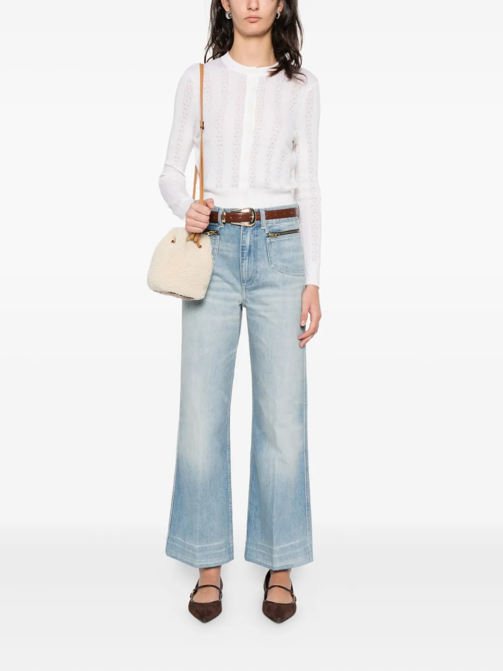 SANDRO High waist straight jeans met rits Blauw