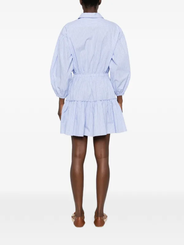sandro short striped dress Striped cotton midi dress in Ecru / Bleu for Women