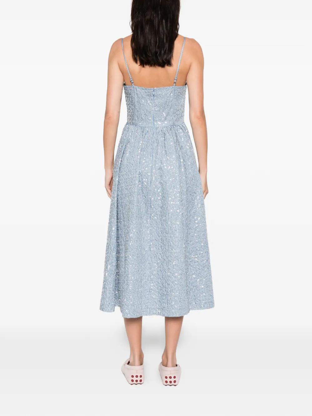 SANDRO Gestreepte midi-jurk met pailletten Blauw