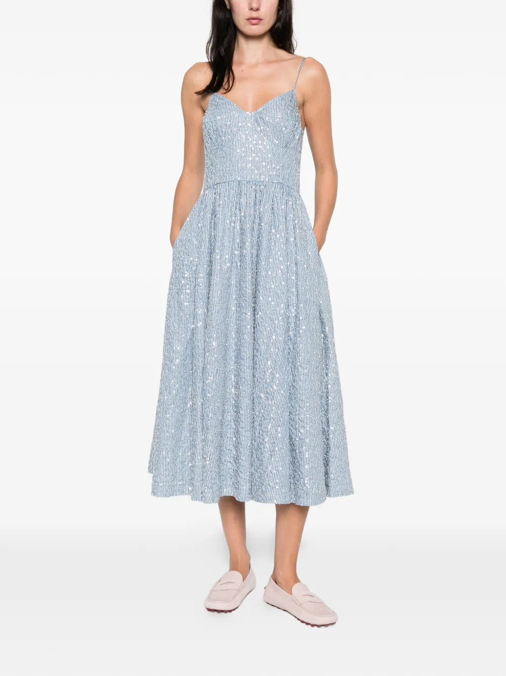  Sandro Striped-pattern Sequin-detail Midi Dress - Blue 