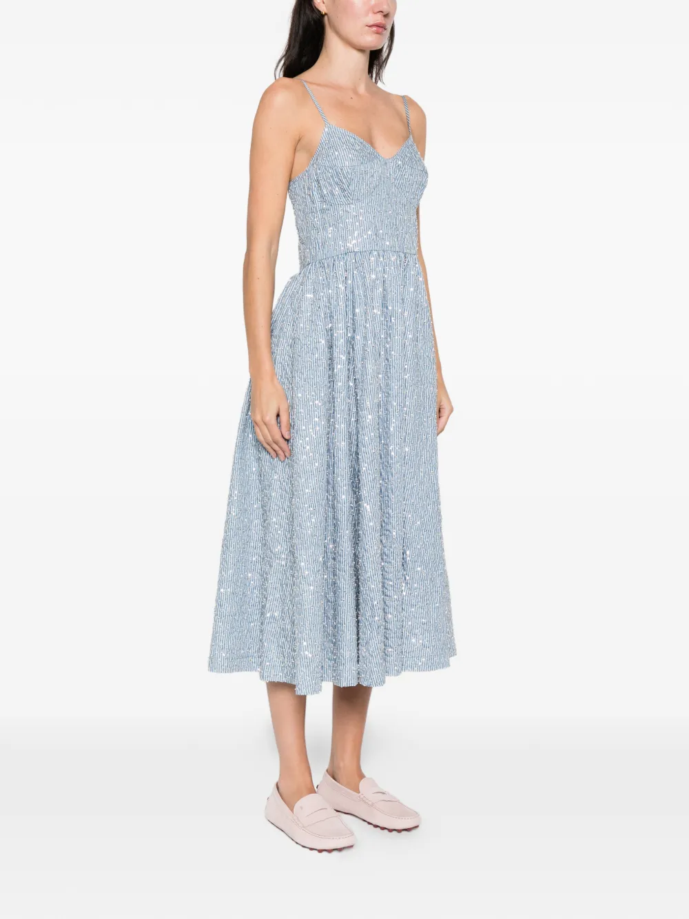  Sandro Striped-pattern Sequin-detail Midi Dress - Blue 