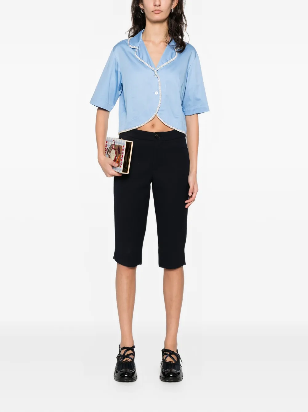 SANDRO Blouse met kraag en kralen - Blauw