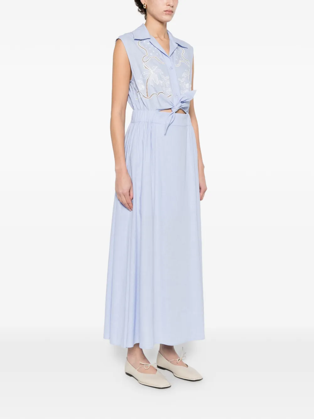  Sandro Vestido Largo Bordado - Azul 
