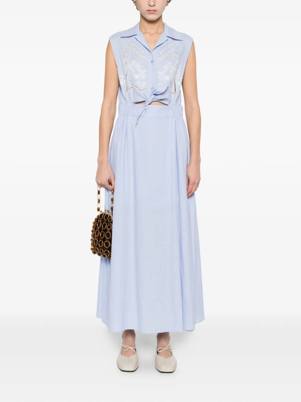  Sandro Vestido Largo Bordado - Azul 