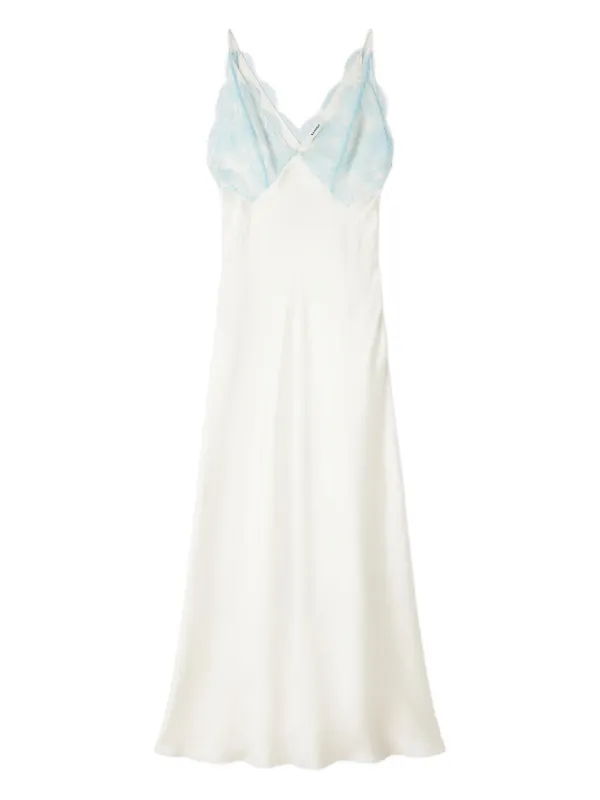 Sandro Maxi Lace Detail V-neck Dress - White
