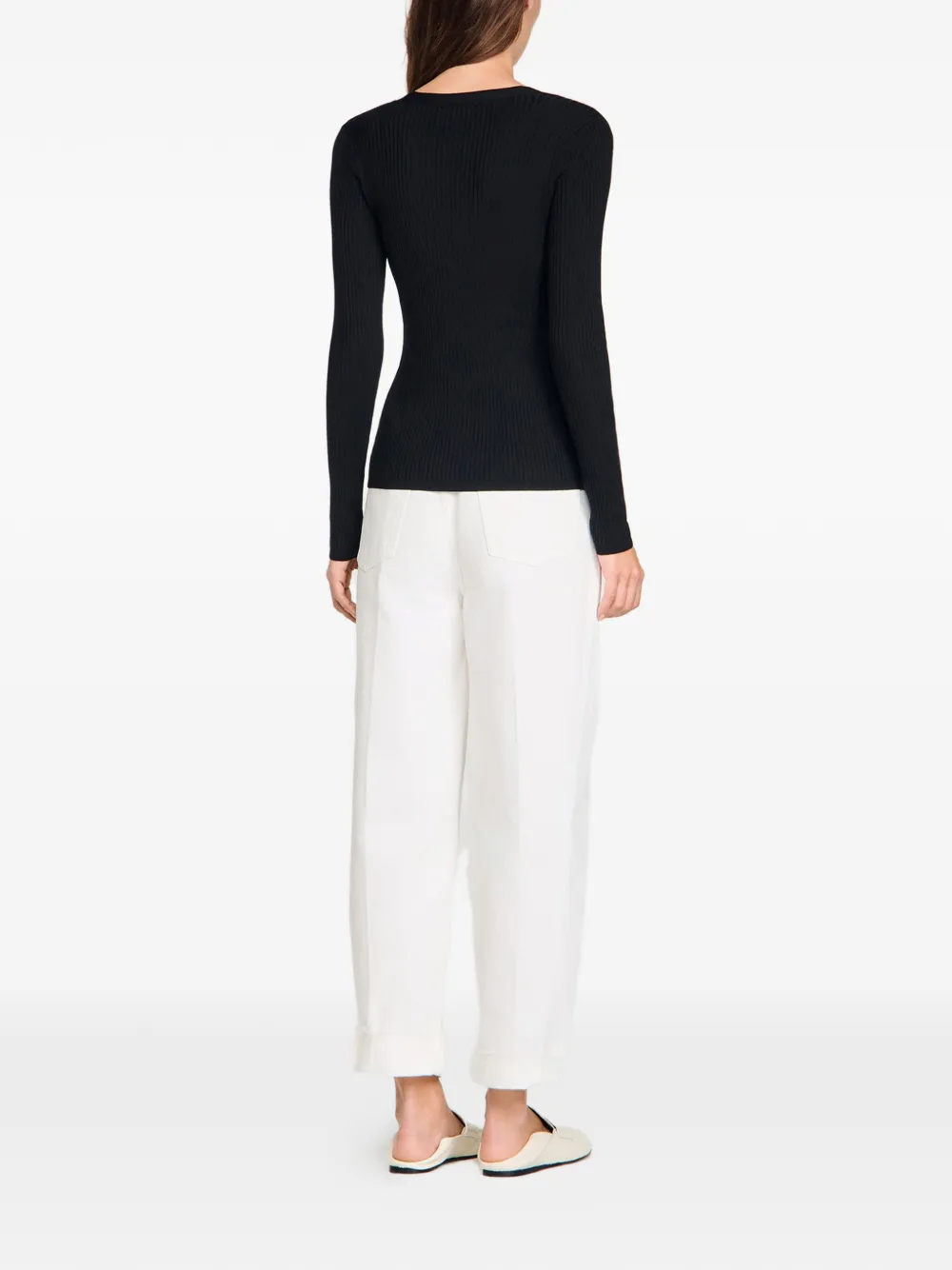  Sandro Ribbed Button Cardigan - Black 