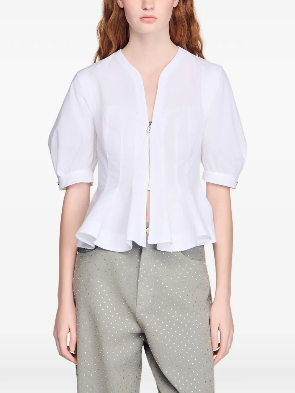 SANDRO Peplum blouse met rits Wit
