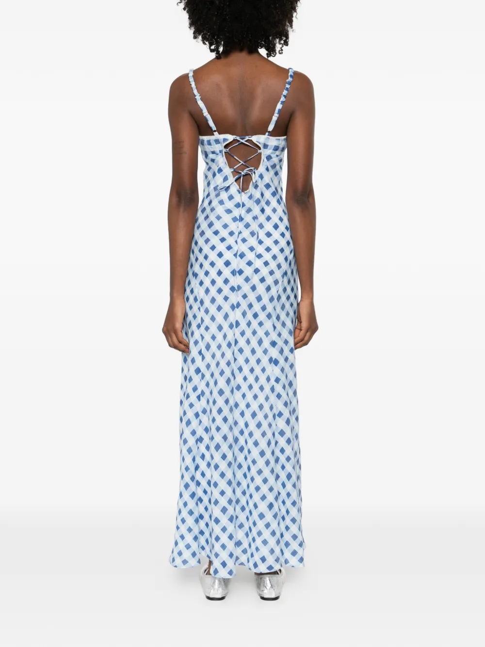 SANDRO Linnen maxi-jurk met gingham ruit Blauw