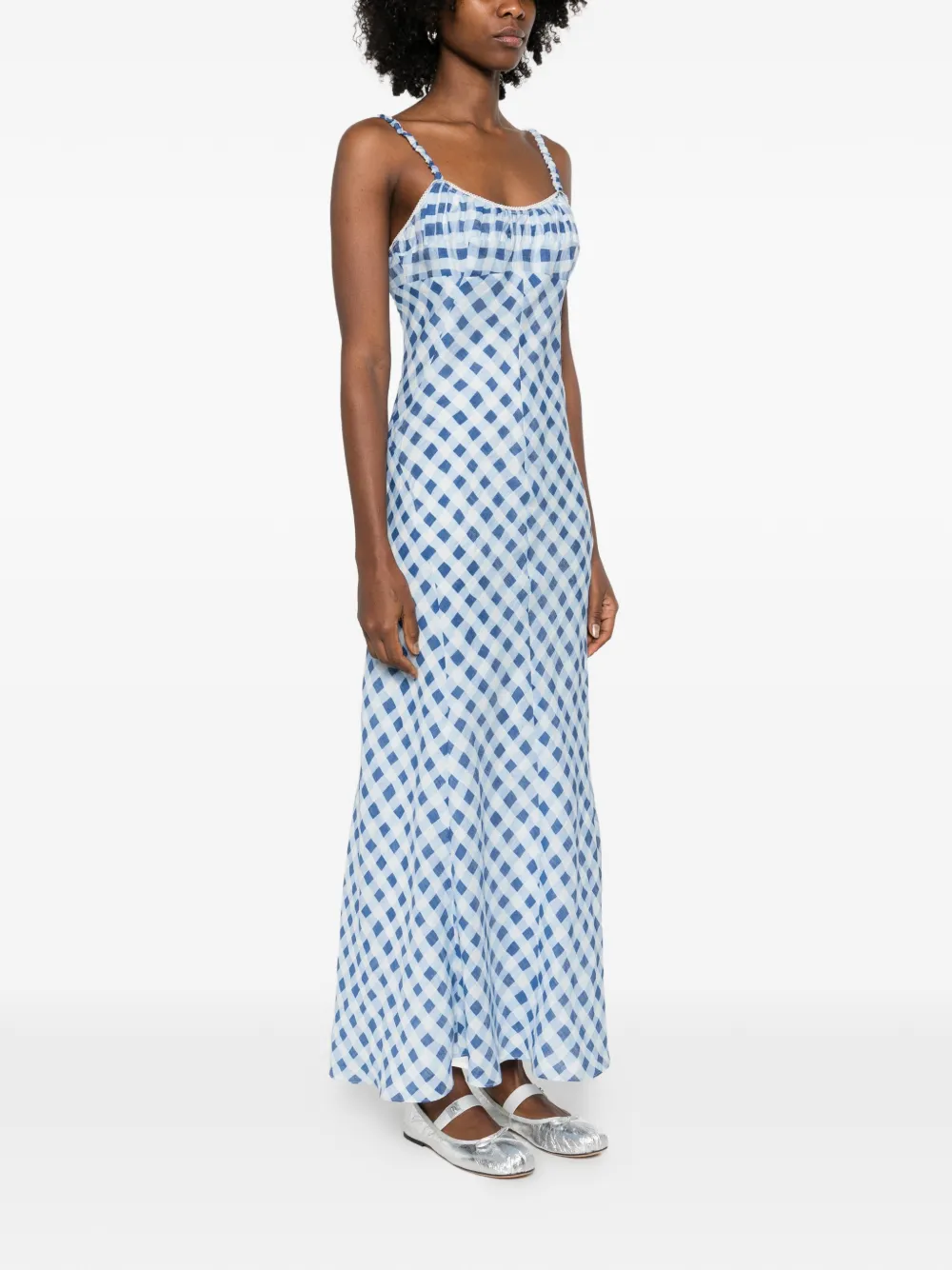  Sandro Maxi Gingham Linen Dress - Blue 