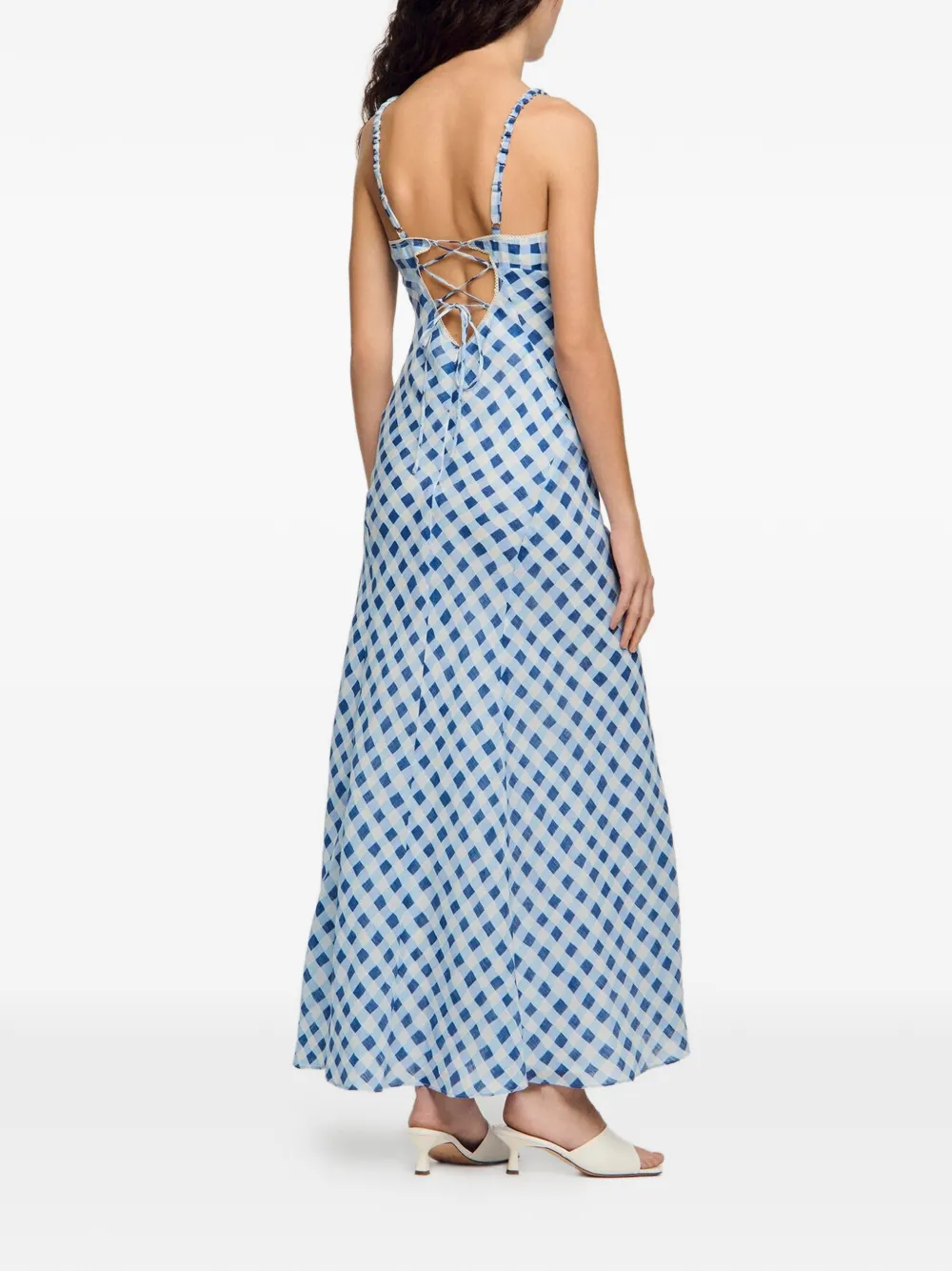 Sandro Vestido Largo A Cuadros Gingham - Azul 