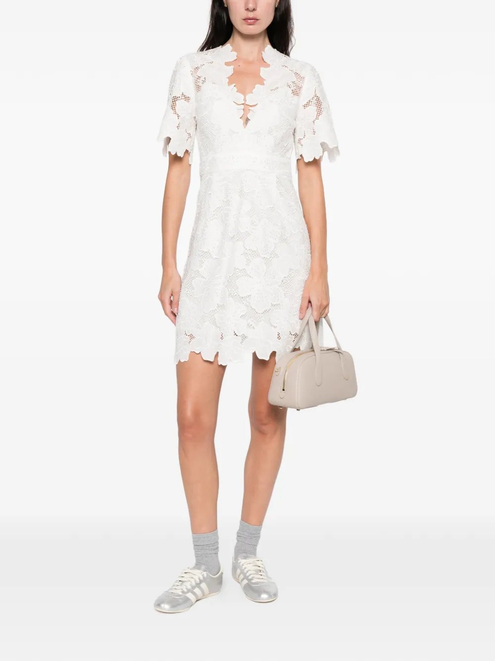  Sandro Floral Lace Mini Dress - White 