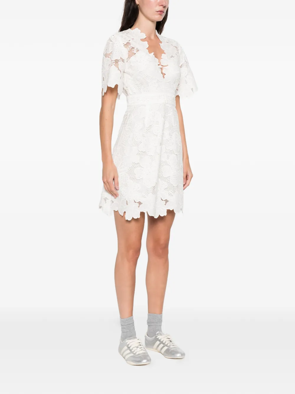  Sandro Floral Lace Mini Dress - White 