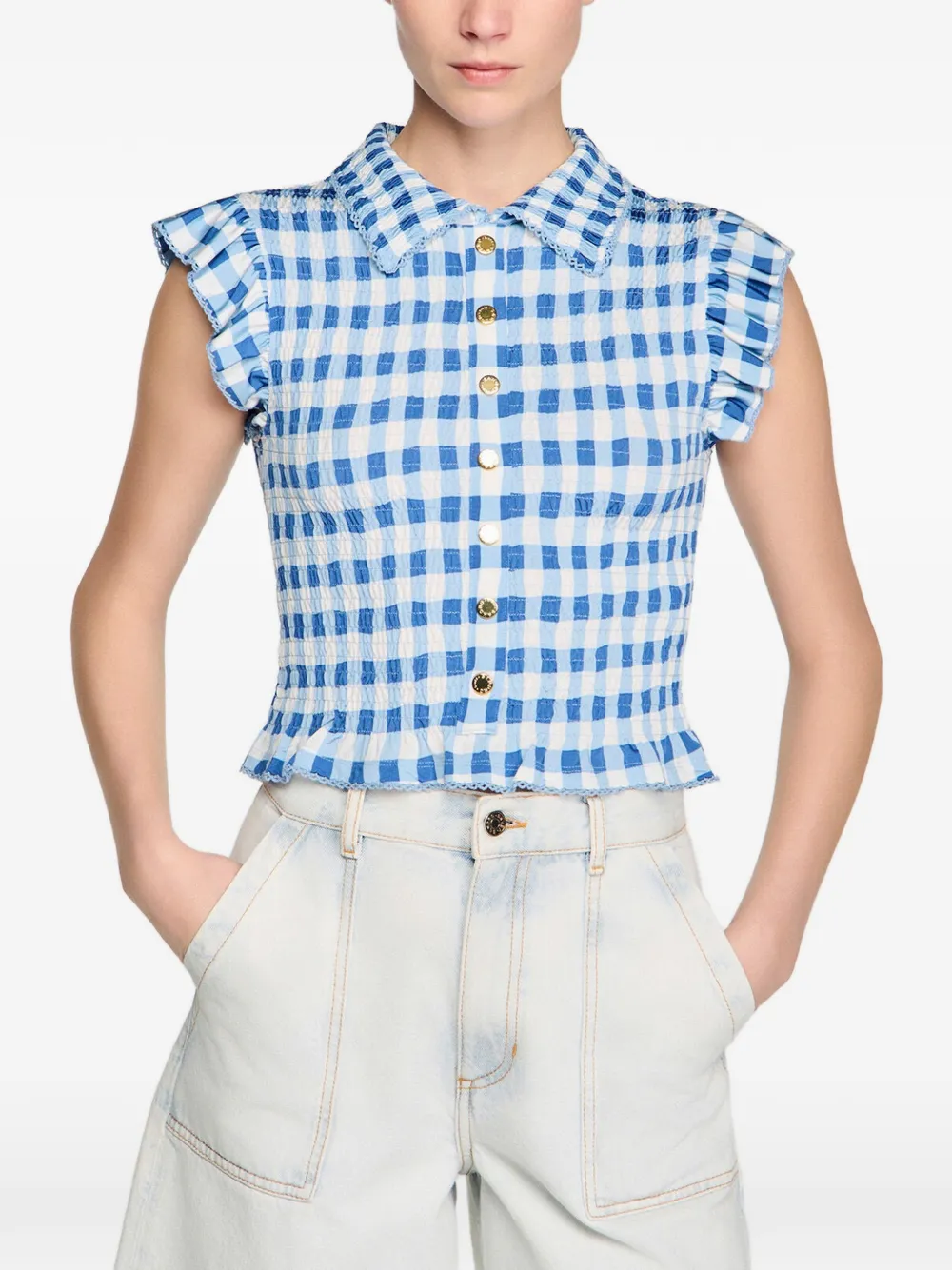 SANDRO Blouse met gingham ruit Blauw
