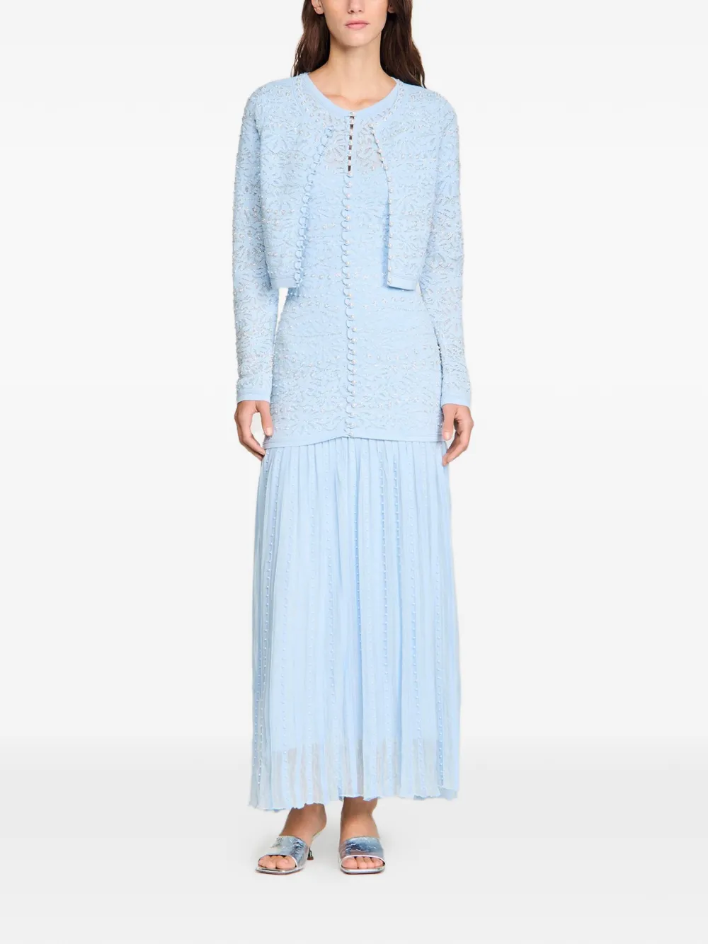  Sandro Cardigan à Perles Artificielles - Bleu 