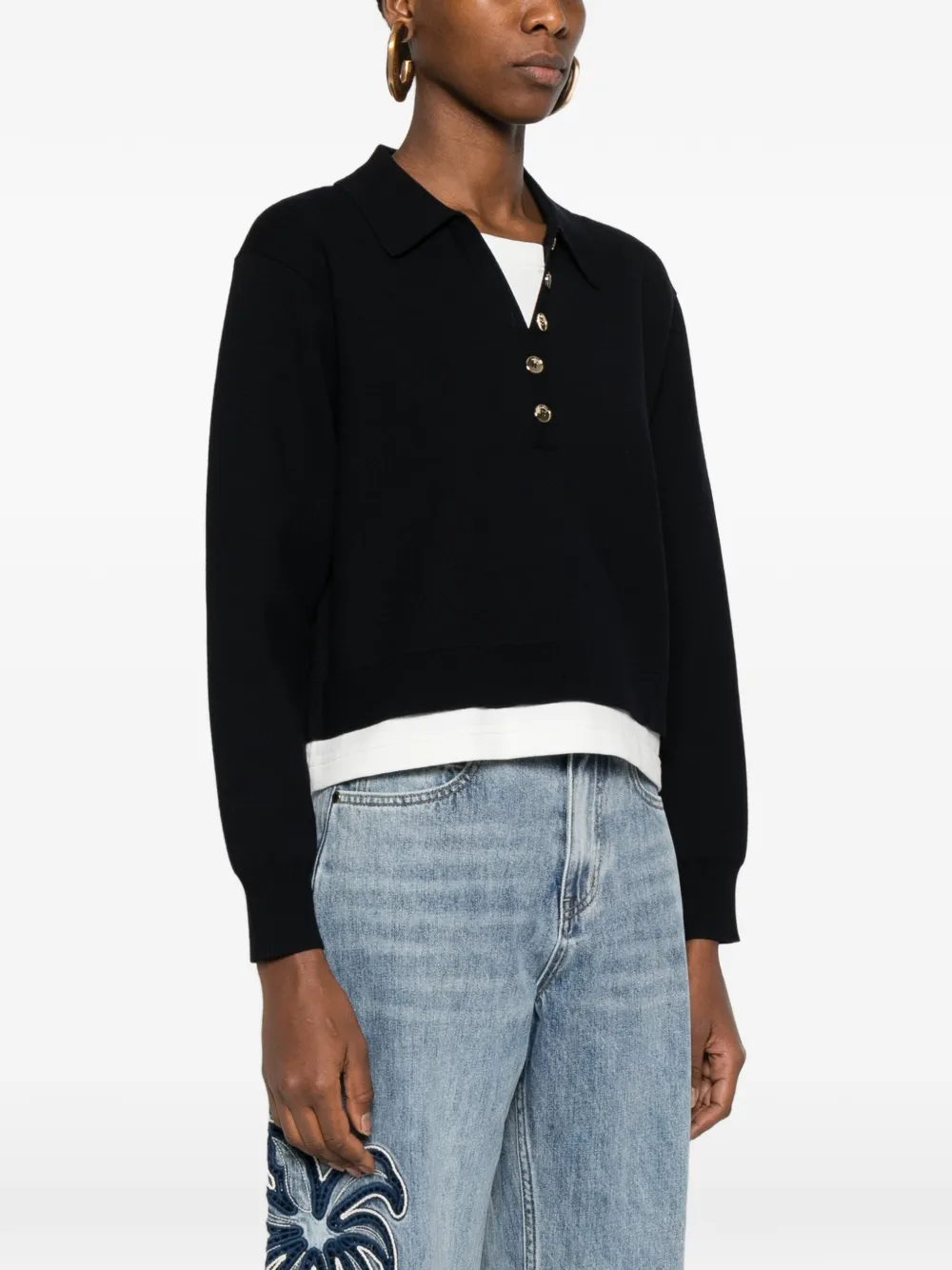  Sandro Polo-collar Button-embellishment Sweater - Blue 