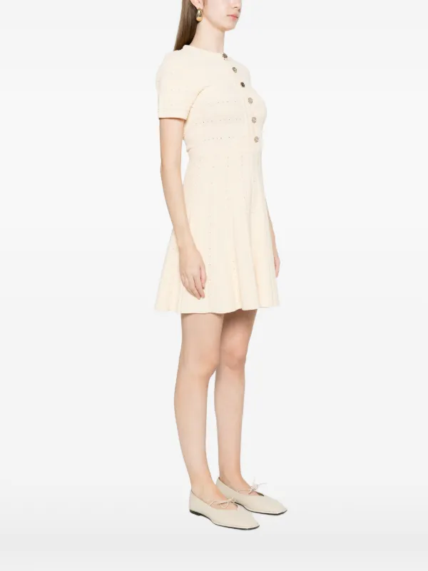 sandro floral audrey open knit dress Sandro Green/Cream Cotton Floral Embroidered Puff Shoulder 'Audrey' Mini Dress Size 40