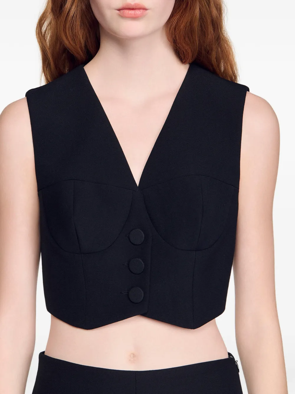 SANDRO Gilet met V-hals en korset Zwart
