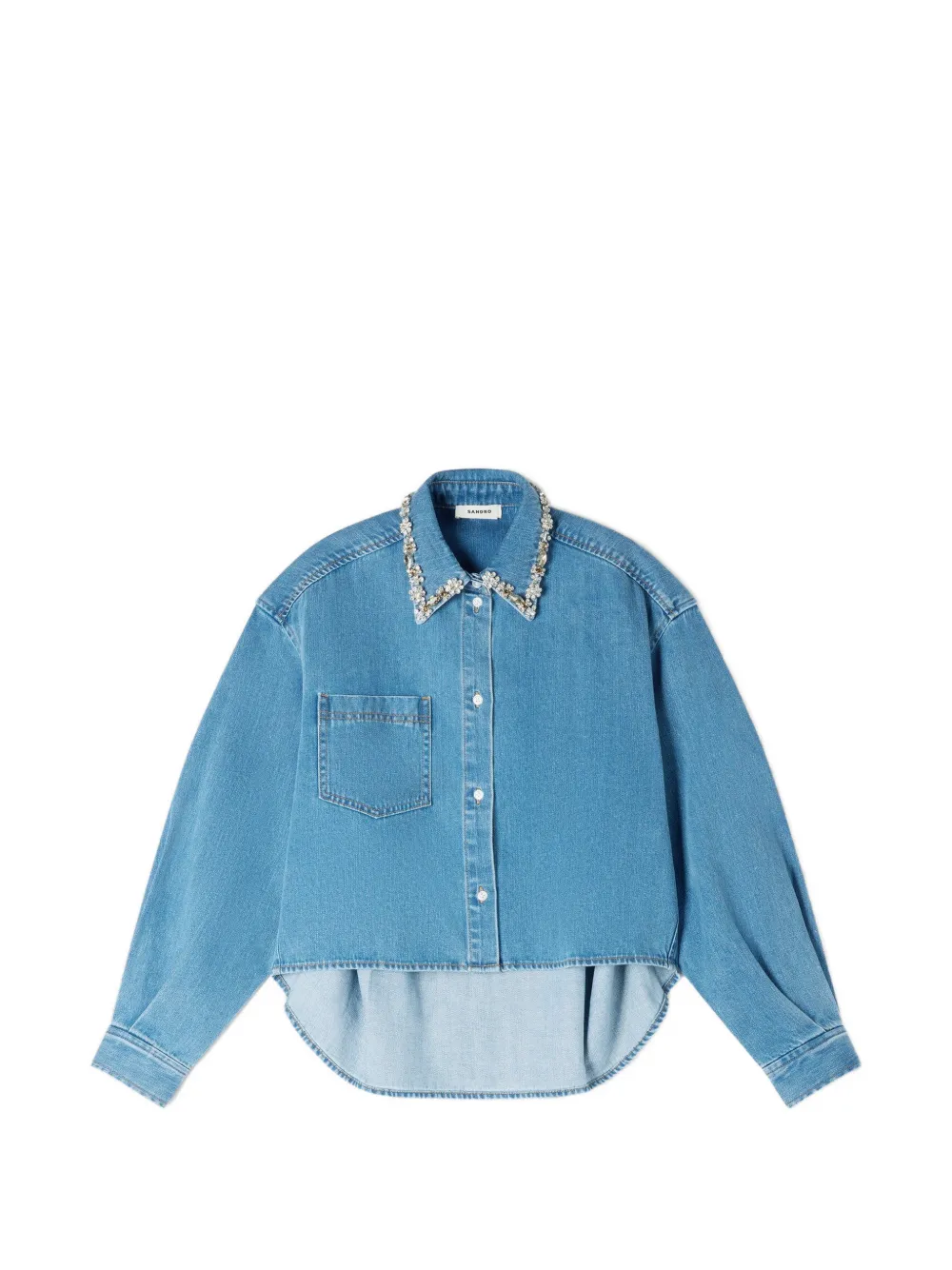 SANDRO Camicia denim con colletto decorato - Blu
