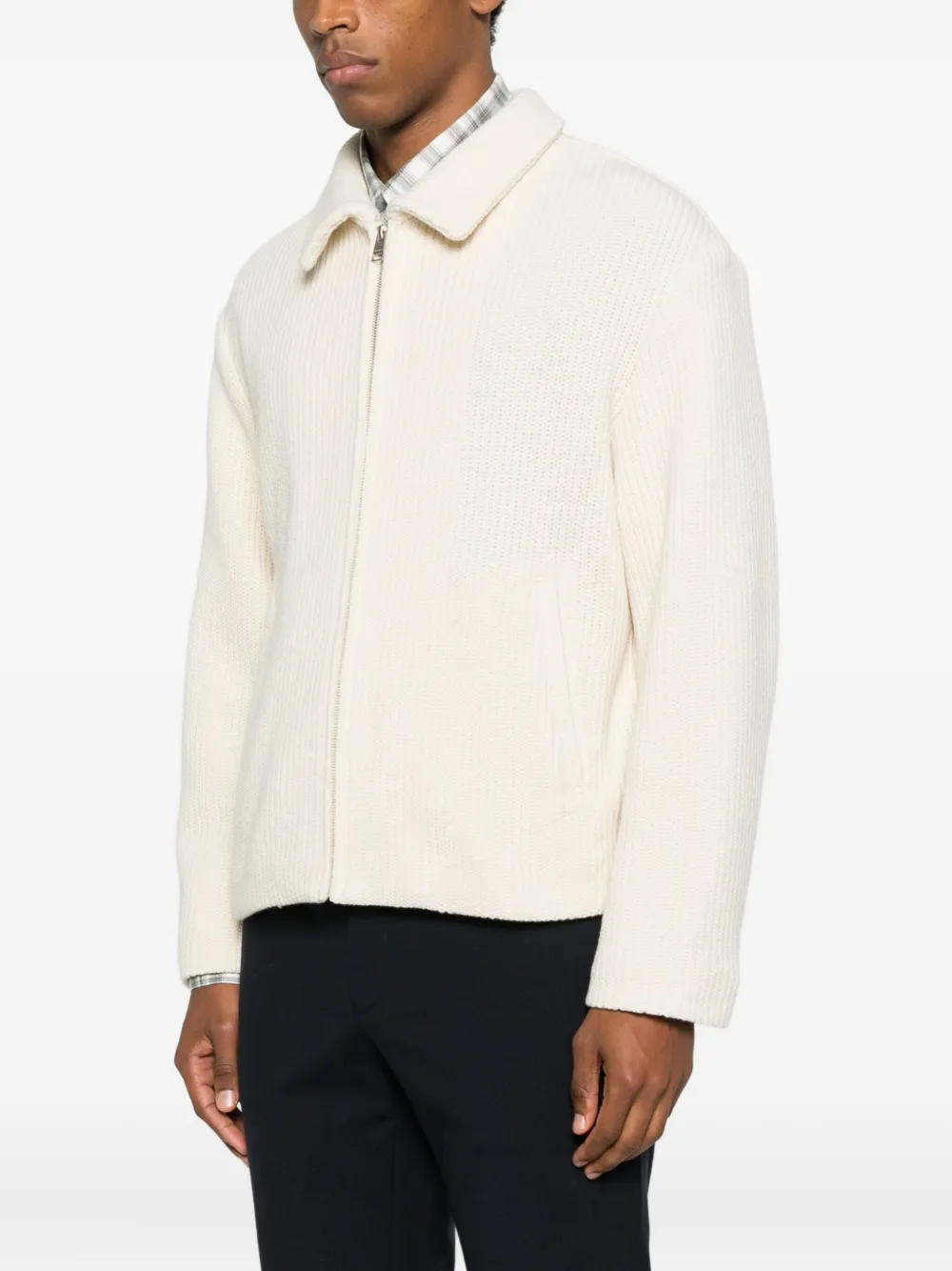 Polo-Collar Zip-Fastening Cardigan