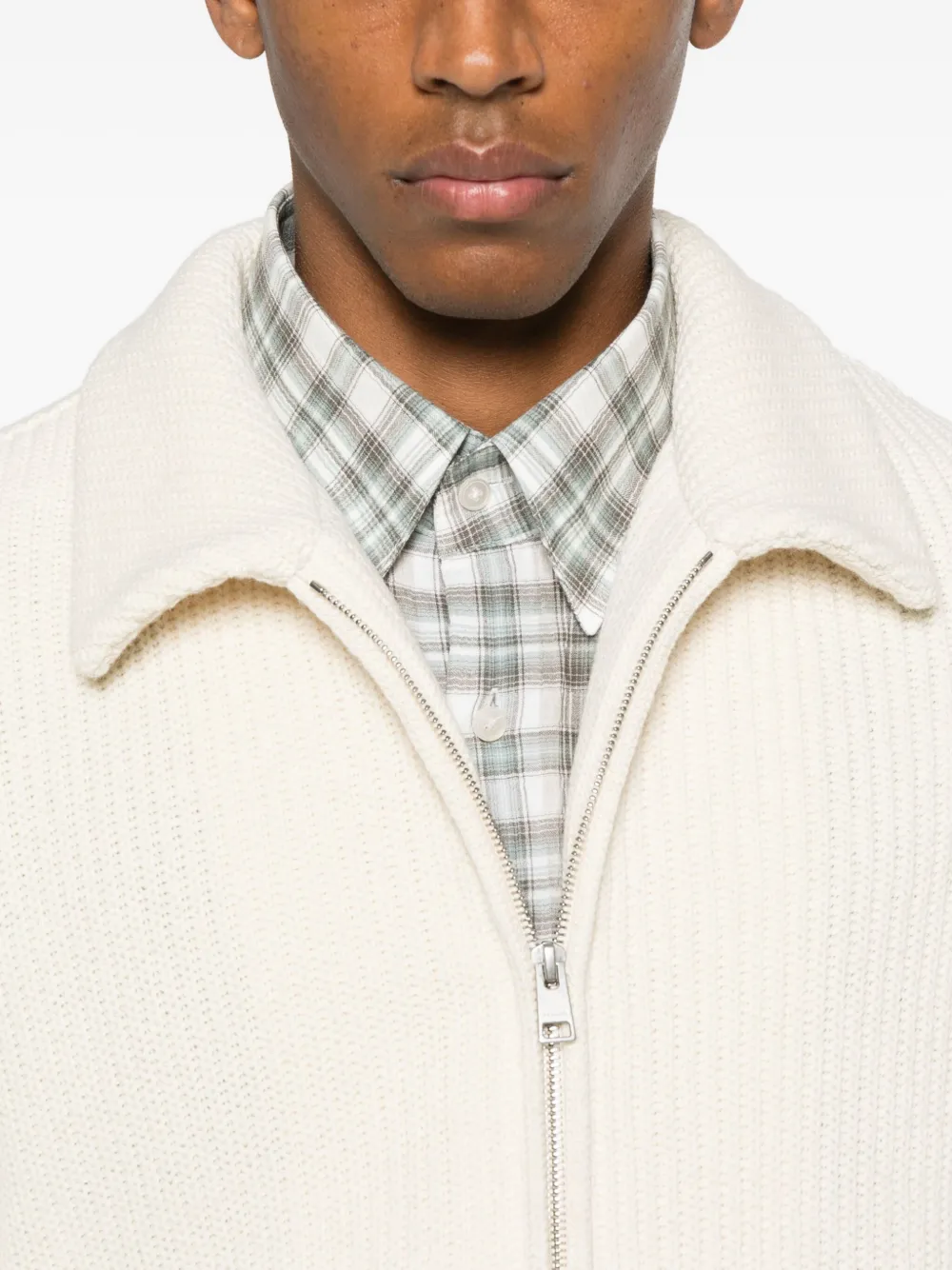 Polo-Collar Zip-Fastening Cardigan