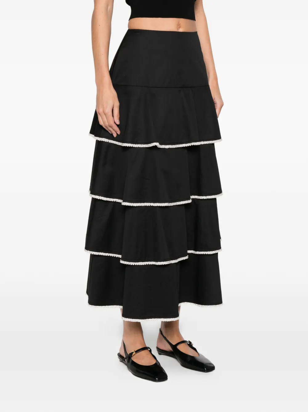  Sandro Tiered-design Embellished Midi Skirt - Black 