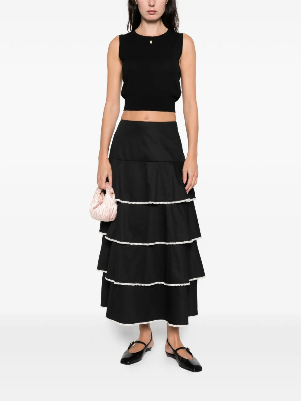  Sandro Tiered-design Embellished Midi Skirt - Black 