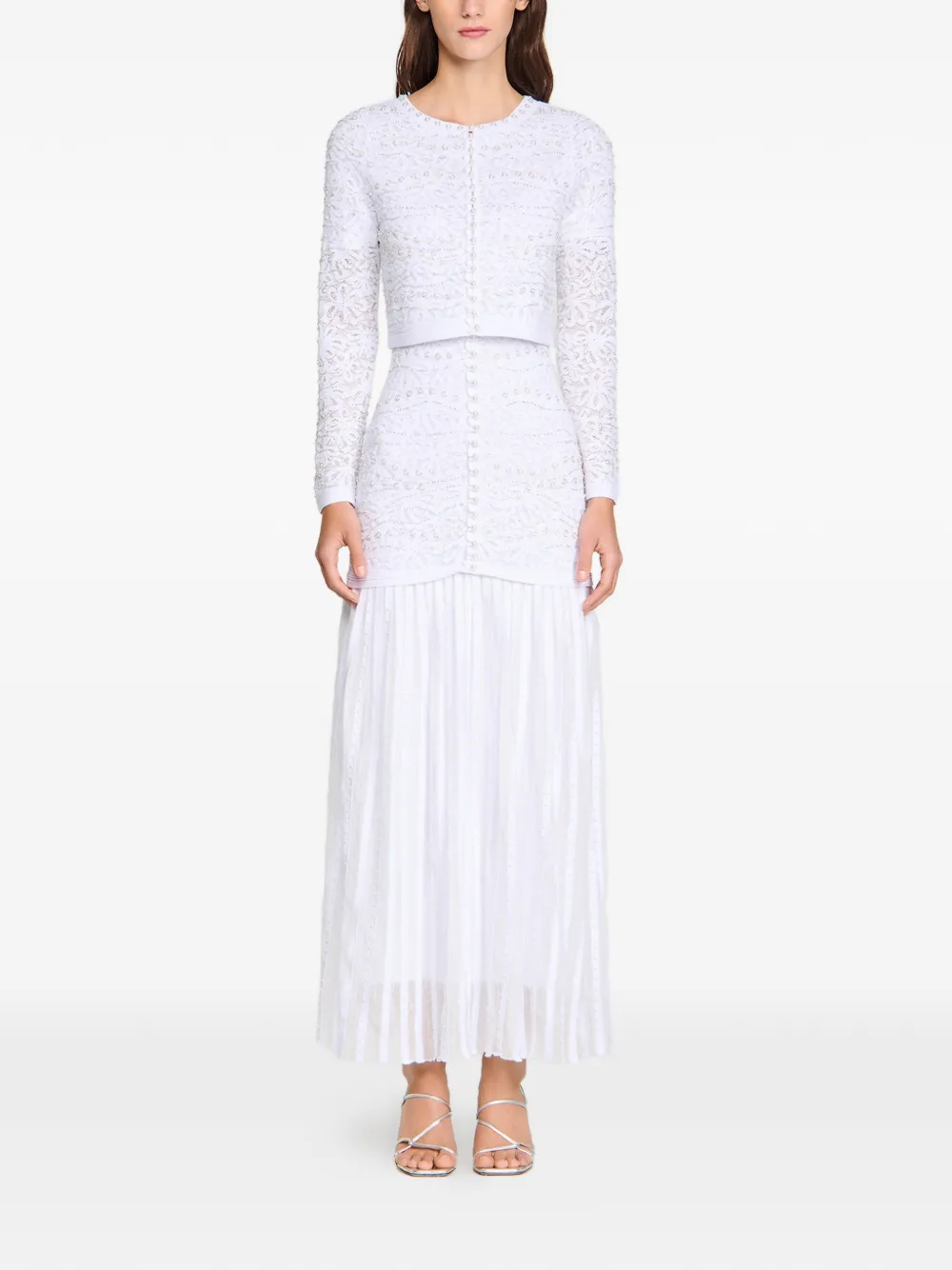 Sandro Floral-embellished Knit Cardigan - White 