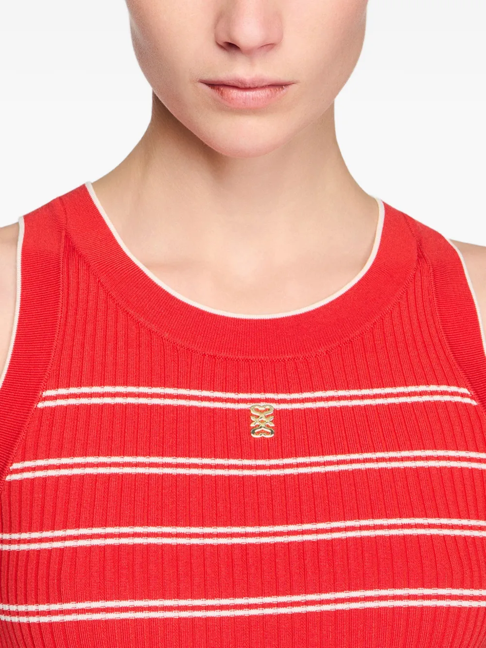 SANDRO Gestreepte tanktop met logoplakkaat Rood
