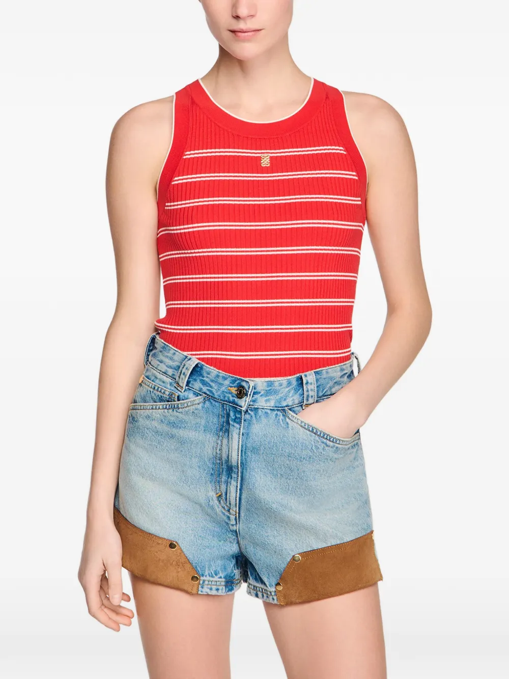 SANDRO Gestreepte tanktop met logoplakkaat Rood