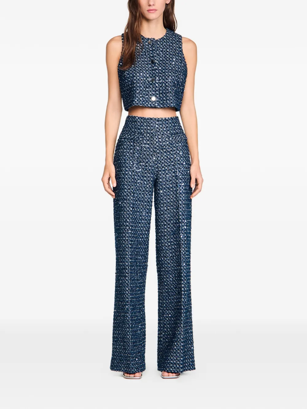  Sandro Sequin-embellished Straight Trousers - Blue 