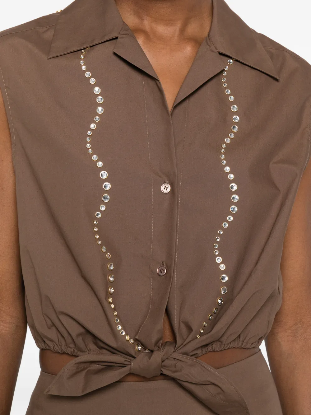SANDRO Blouse verfraaid met stras en gestrikte afwerking Bruin