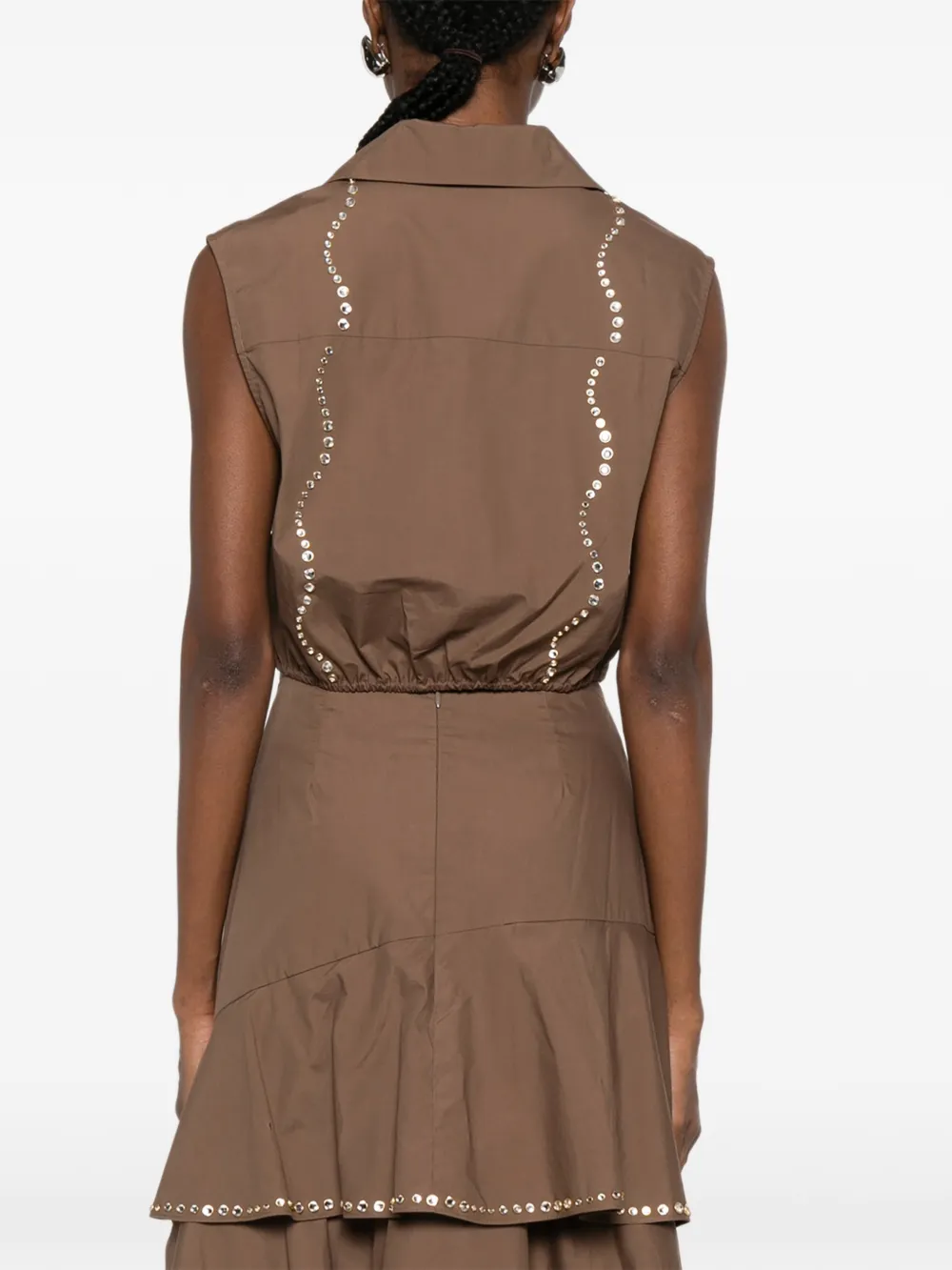 SANDRO Blouse verfraaid met stras en gestrikte afwerking Bruin
