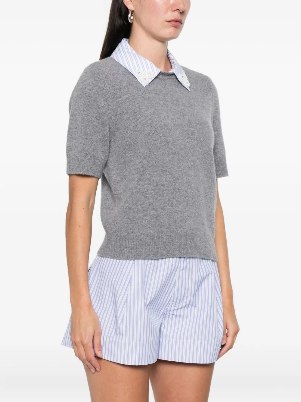  Sandro Striped-collar Top - Grey 